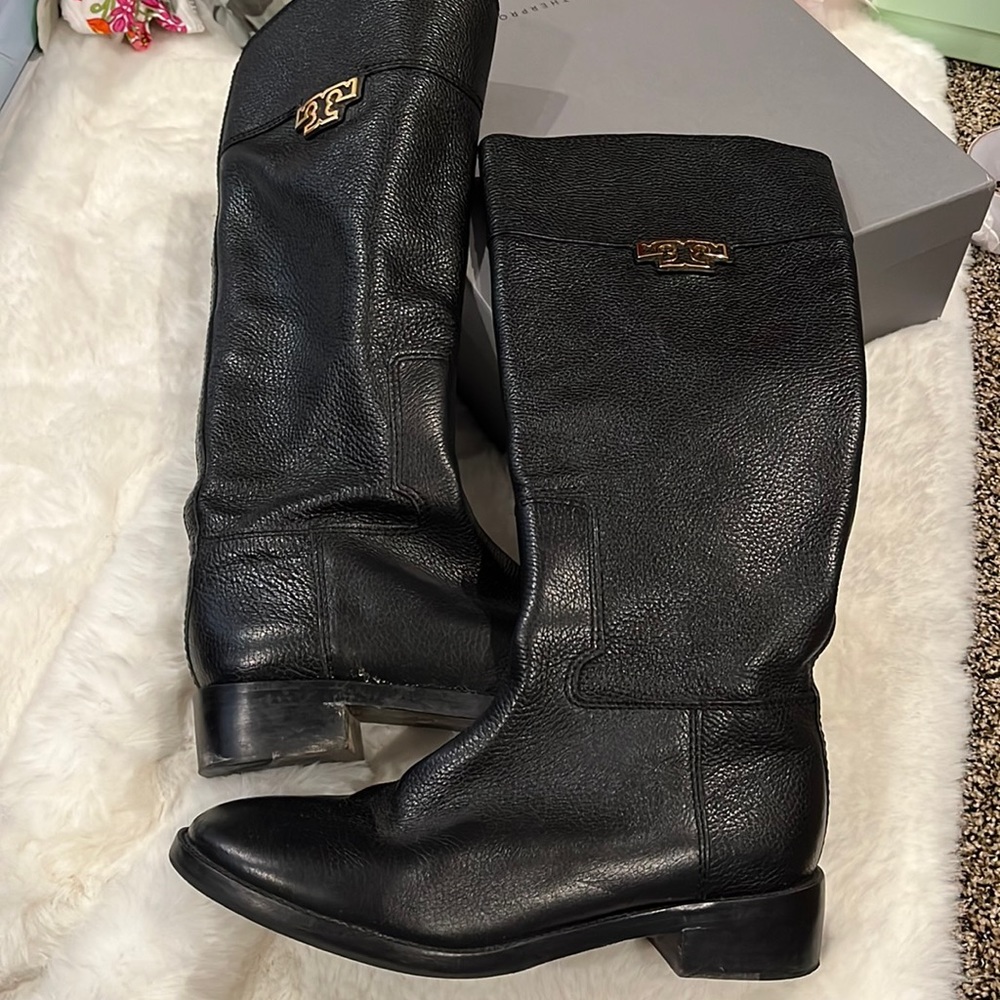 Tory Burch Black Leather Riding Boots, lightly worn